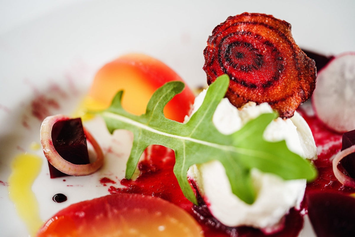 A close up picutre of a beet salad