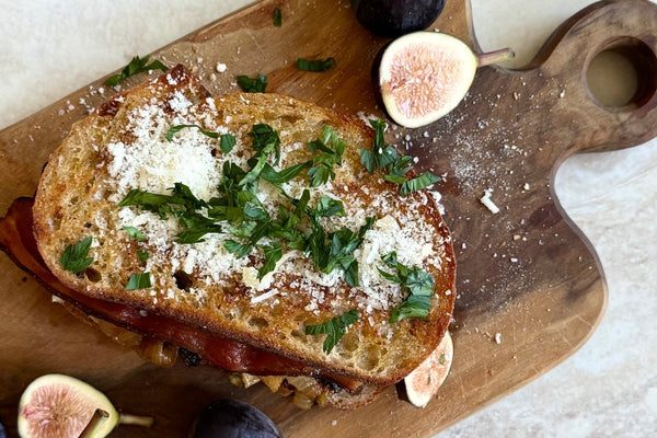 Fig and Brie Grilled Cheese with Bacon, Caramelized Onions, and McEvoy Ranch Fig Bruschetta