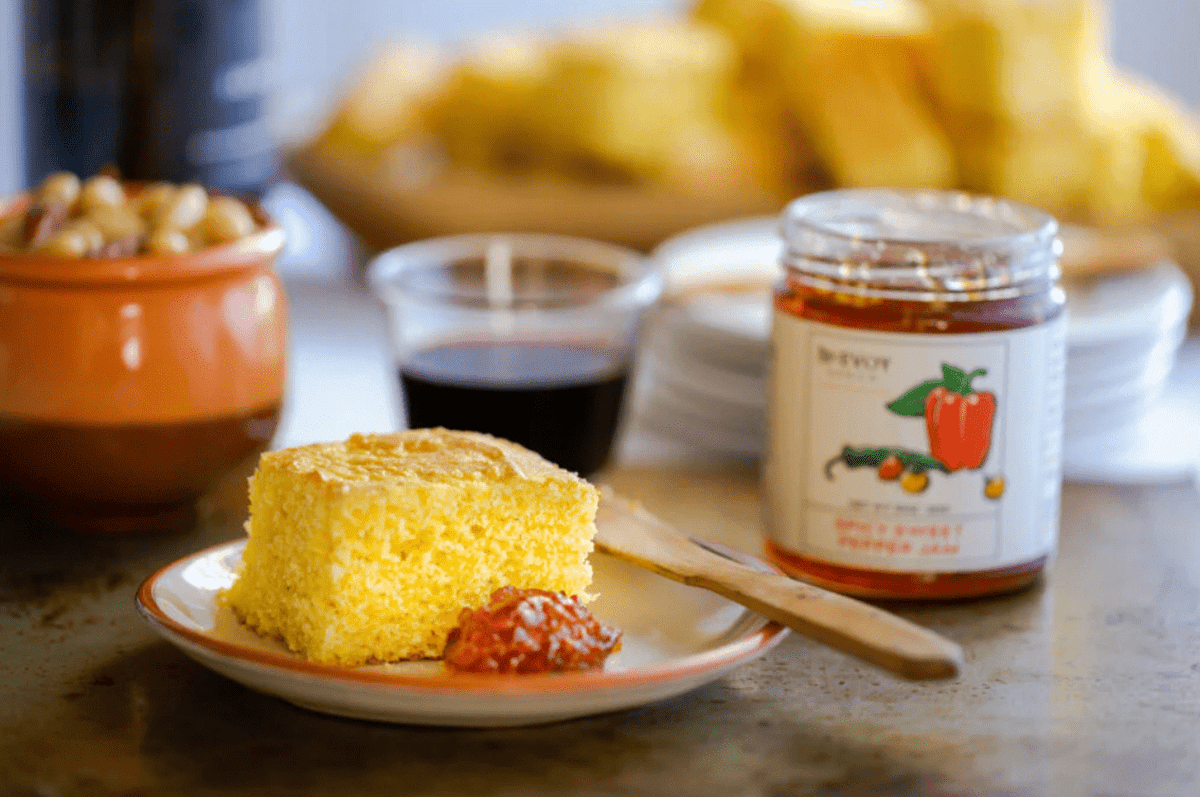 Cornbread with Spicy Sweet Pepper Jam