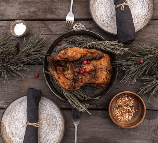 Cooked turkey on a Christmas table
