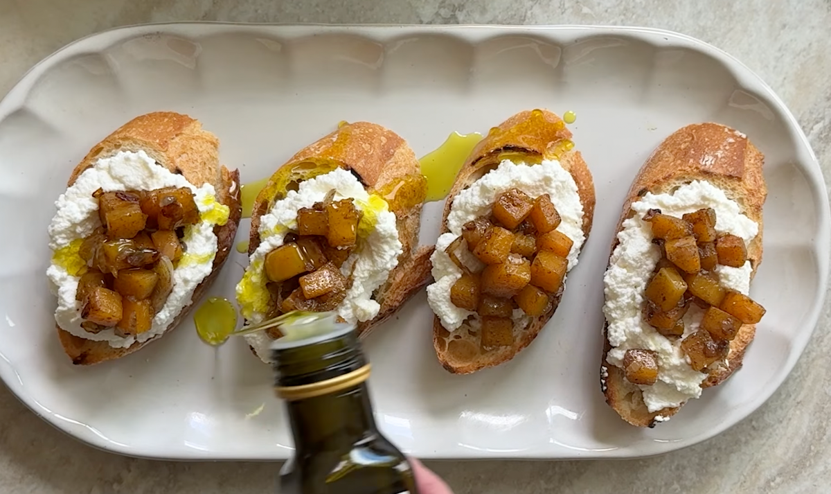 Ricotta Crostini with Spiced Butternut Squash and Organic Ginger Turmeric Olive Oil
