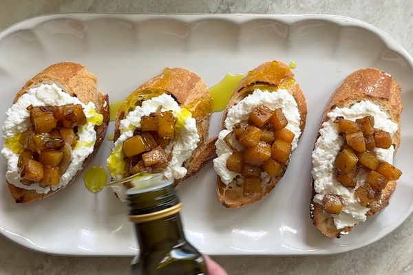 Ricotta Crostini with Spiced Butternut Squash and Organic Ginger Turmeric Olive Oil