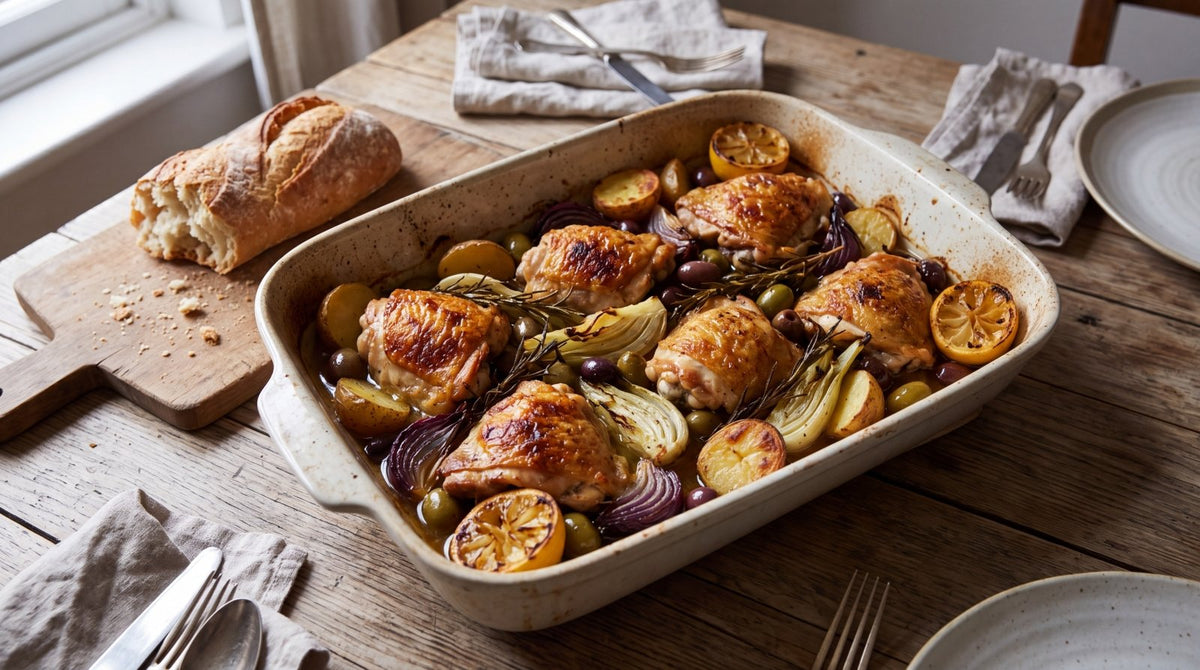 Roasted Chicken with Fennel, Potatoes, and Olives