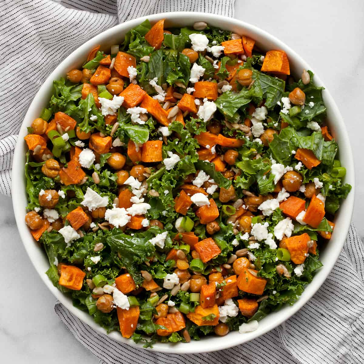 Warm Chickpea and Sweet Potato Salad with Creamy Garlic Dressing