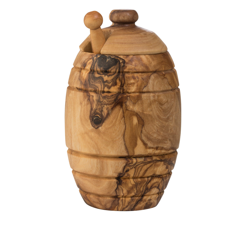 wooden honey pot with dipper