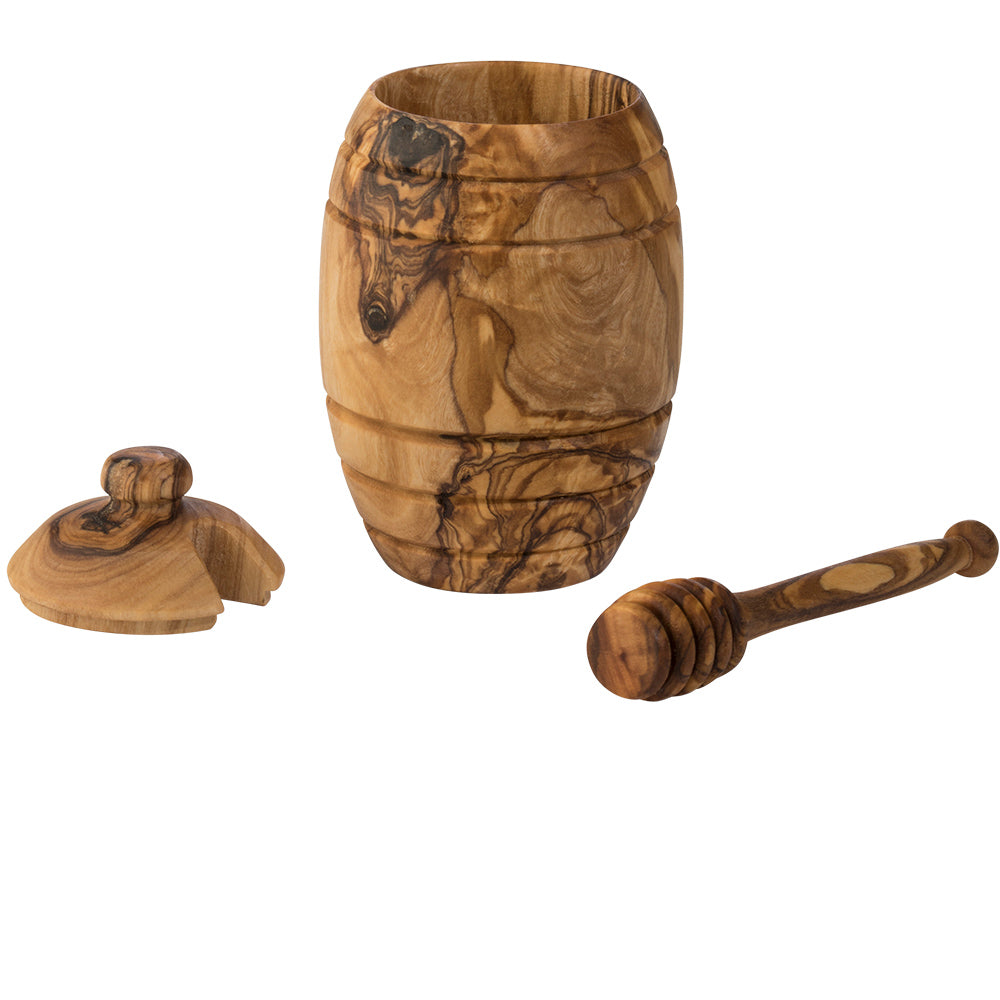 wooden honey pot with dipper