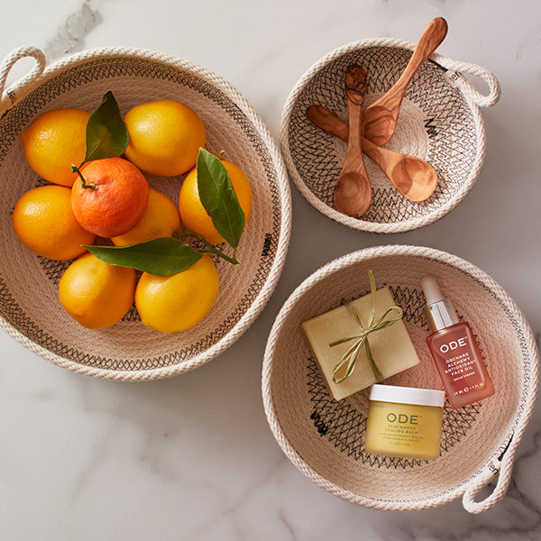 three woven baskets nesting